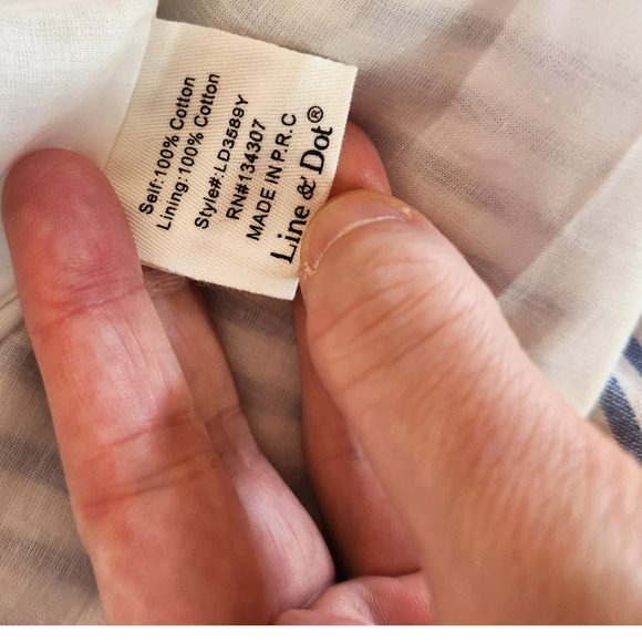 Revolve Line & Dot Dress Womens Large Lea‎ Blue White Stripe Off Shoulder Ruffle - Picture 14 of 15